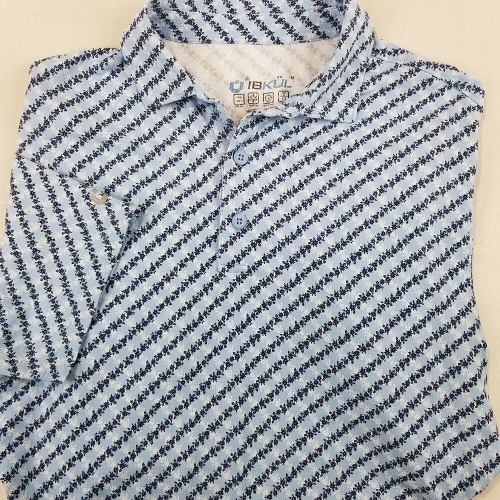 IBKUL Polo Shirt Mens Medium Blue Golf Performance Short Sleeve Stretch
